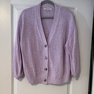 LOFT Soft Lilac Button-Front V-Neck Cardigan
